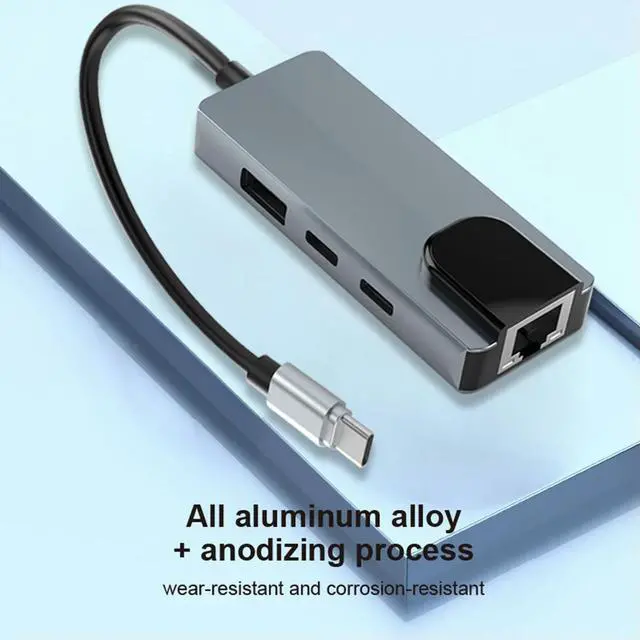 Alt view image 2 of 3 - 4 in 1 USB2.0 Ethernet Card Hub Splitter Adapter with 2* USB-C 1*USB-A 2.0 1*RJ45 100Mbps RJ45 To USB-C LAN Network Adapter