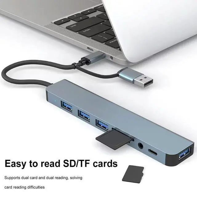 Alt view image 3 of 3 - 8 Port USB C Expander USB3.0 Type C Splitter Aluminum Alloy Type C Hub Concentrator Docking Station for Tablet Cell Phone