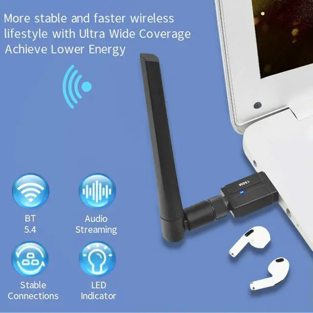 Alt view image 3 of 3 - 150M BT 5.4 Adapter Supports Win11/10/8.1/7 Wireless BT Transmitter Receiver with Antenna for PC Speaker Wireless Mouse Keyboard