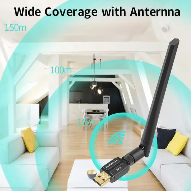 Alt view image 2 of 3 - 150M BT 5.4 Adapter Supports Win11/10/8.1/7 Wireless BT Transmitter Receiver with Antenna for PC Speaker Wireless Mouse Keyboard