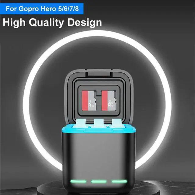 Alt view image 2 of 3 - 3-Channel Charger with Type C Cable Fast Charger 2 SD Slot Batteries Case for GoPro Go Pro Hero 8 7 6 5