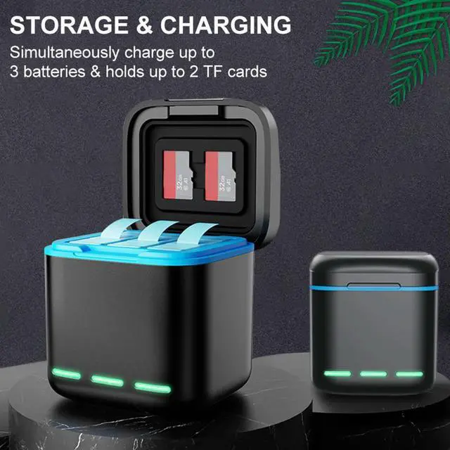 Alt view image 3 of 3 - 3-Channel Charger with Type C Cable Fast Charger 2 SD Slot Batteries Case for GoPro Go Pro Hero 8 7 6 5