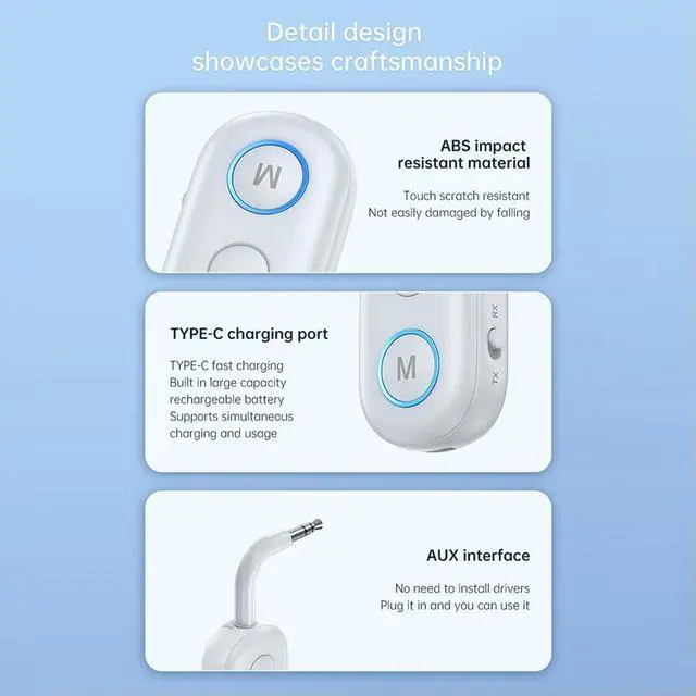 Main image of 2 In 1 Audio Transmitter Receiver 3.5mm AUX Bluetooth-Compatible 5.3 Car Aux Adapter Airplane Dongle for Handsfree Call Music