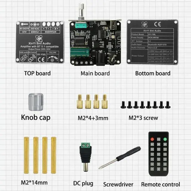 Main image of XY-Y50L Stereo Audio Power Amplifier Board Module Bluetooth-Compatible 5.1 AUX USB Dual Channel 50W with Remote Control