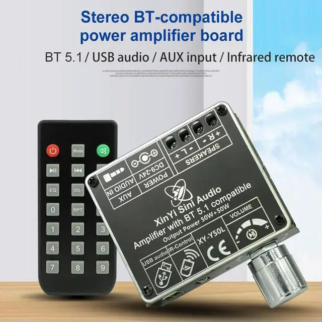 Alt view image 3 of 3 - XY-Y50L Stereo Audio Power Amplifier Board Module Bluetooth-Compatible 5.1 AUX USB Dual Channel 50W with Remote Control