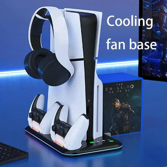 Alt view image 2 of 3 - For Slim Console Cooling Stand Controller Charger W/ RGB Lights Controller Charging Dock Game Slot for Slim Disc&Digital