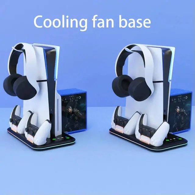 Alt view image 3 of 3 - For Slim Console Cooling Stand Controller Charger W/ RGB Lights Controller Charging Dock Game Slot for Slim Disc&Digital