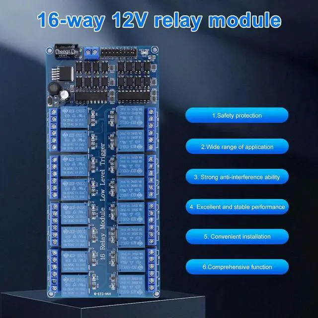 Alt view image 2 of 3 - 16 Channel Relay Module Expansion Board 12V LM2576 Relay Output Board with Optocoupler for DIY