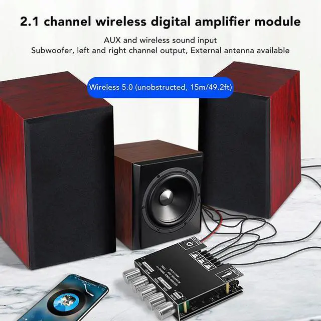 Alt view image 2 of 3 - 2.1 Channel Bluetooth-Compatible AMP Board with Treble and Bass Control 50Wx2+100W Amplifier Board for DIY Speakers Home Theater