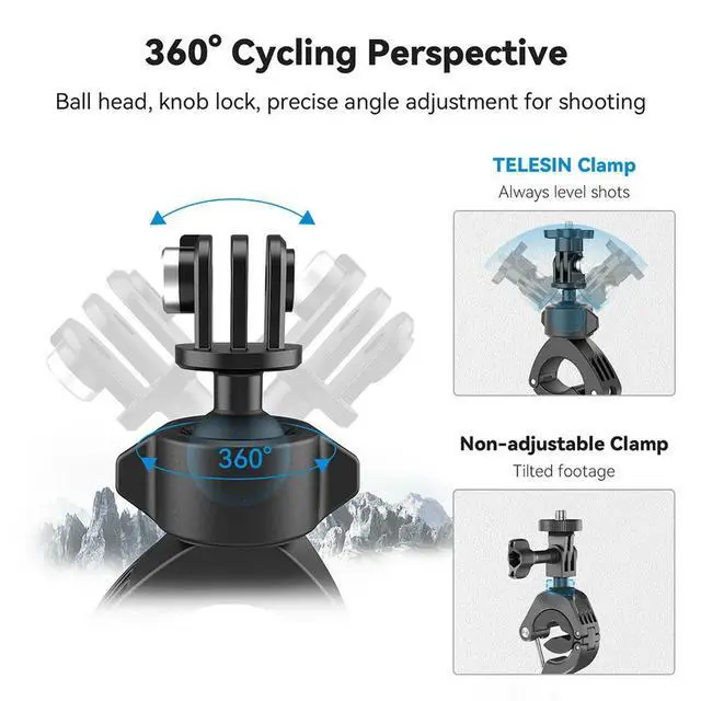 Alt view image 2 of 3 - Handlebar Clamp Mount with 1/4 Screw Motorcycle Bike Pole Mount 360 Degree Ballhead Large Tube Mount for GoPro Action 4