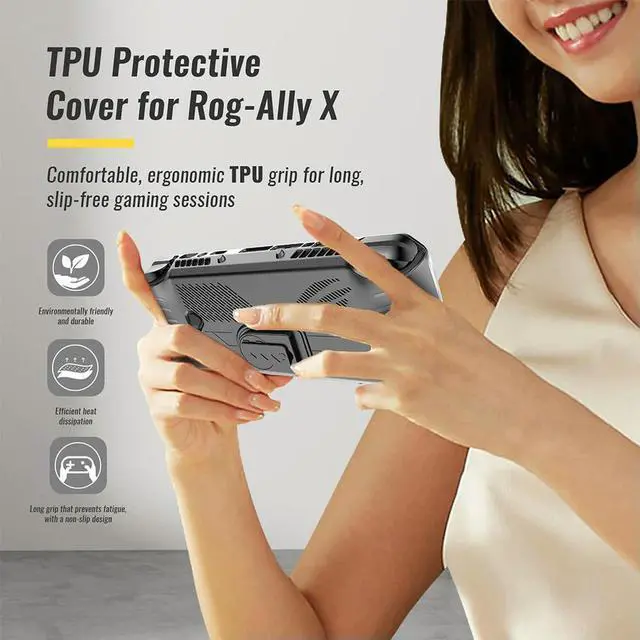 Alt view image 3 of 3 - For ROG Ally X TPU Protective Shell Anti-Scratch with Stand All Inclusive Sleeve Case with Joystick Caps & Screen Protector