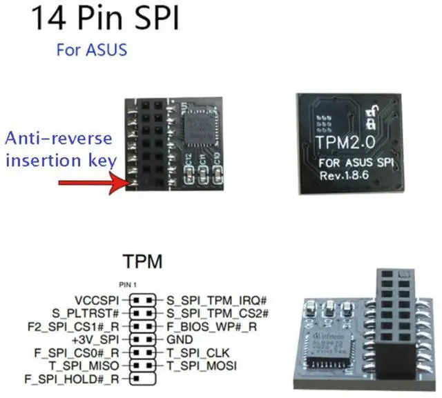Alt view image 2 of 3 - TPM 2.0 Encryption Security Module 14 Pin SPI TPM2.0 Security Module Encryption Security Board for Motherboard