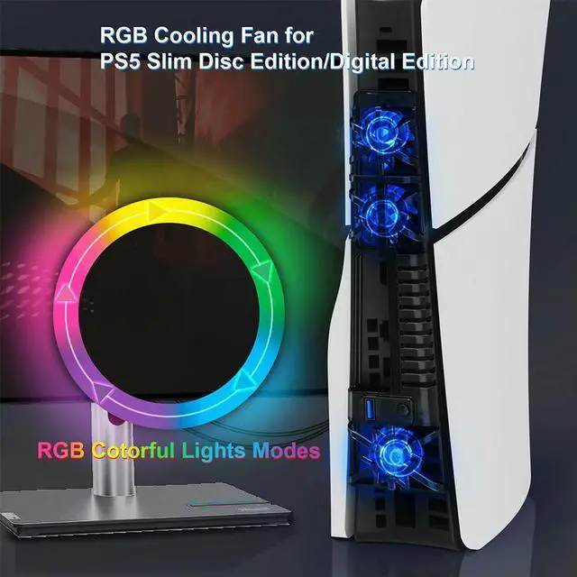 Alt view image 3 of 3 - Efficient Cooling System Quiet Game Console RGB Cooling Fan Cooling Game Accessories for Slim Disc and Digital Editio