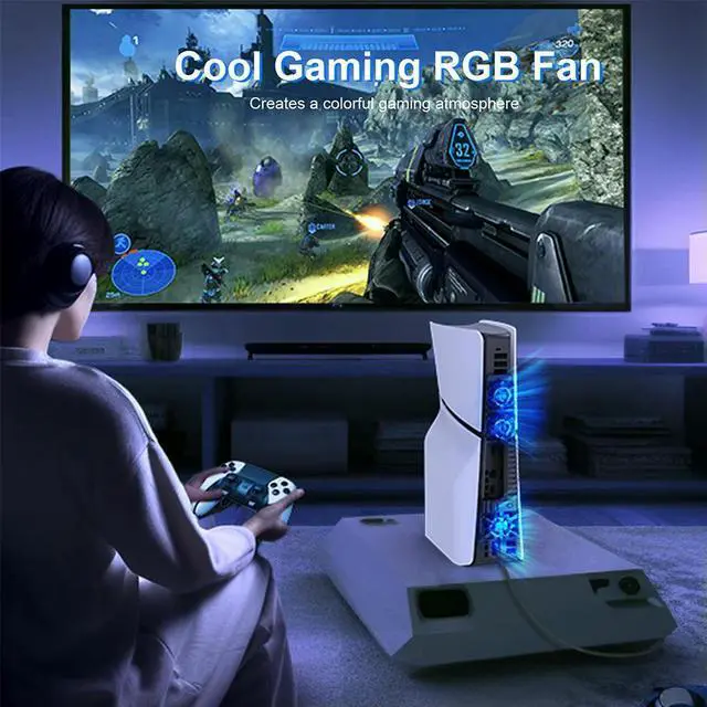 Alt view image 2 of 3 - Efficient Cooling System Quiet Game Console RGB Cooling Fan Cooling Game Accessories for Slim Disc and Digital Editio