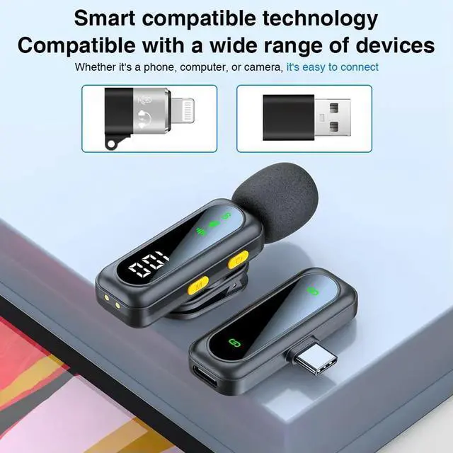 Alt view image 3 of 3 - 2 Pack Wireless Lavalier Microphone with Noise Cancellation Wireless Microphone Plug and Play Wireless Mic for /Android/PC