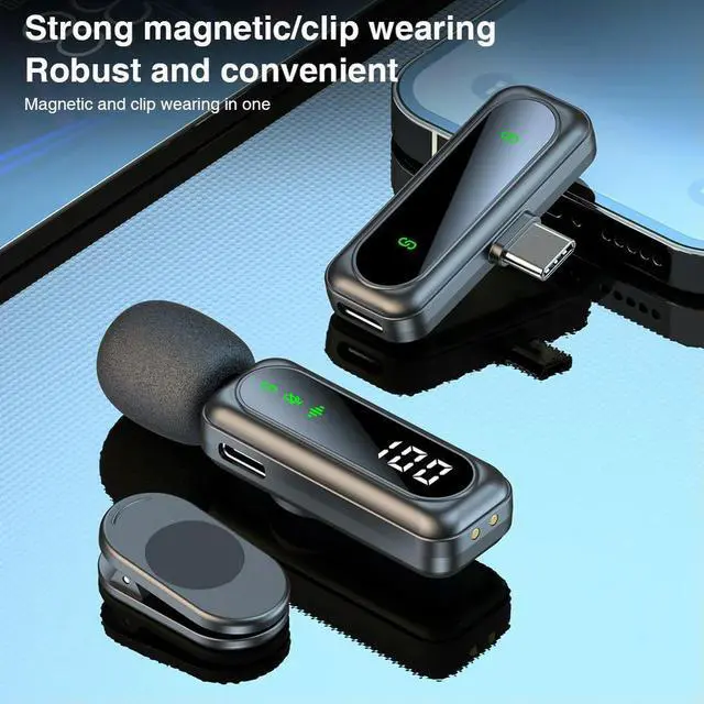 Alt view image 2 of 3 - 2 Pack Wireless Lavalier Microphone with Noise Cancellation Wireless Microphone Plug and Play Wireless Mic for /Android/PC