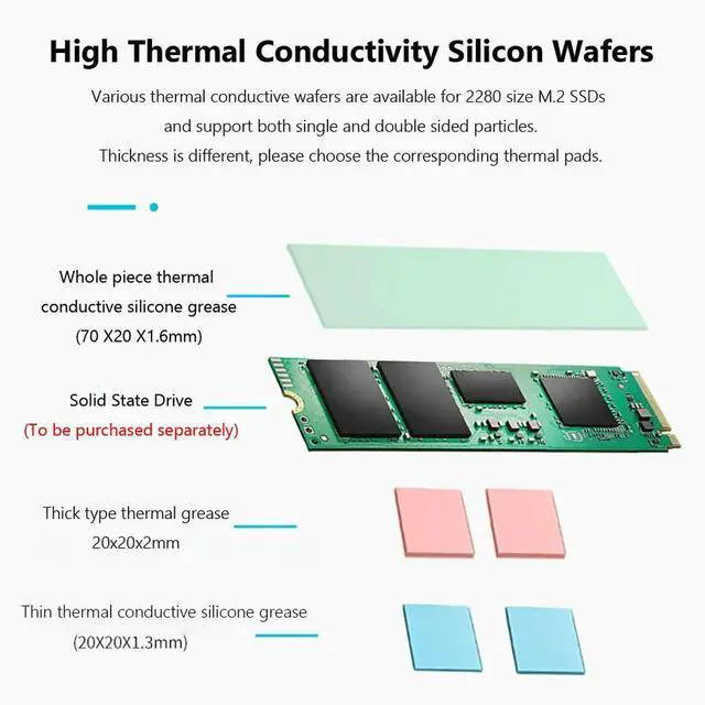 Main image of SSD Heatsink Gasket For Slim SSD Heatsink with Thermal Silicone Pads Solid State Drive Cooler for 2280 M.2 NVMe SSD