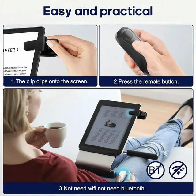 Alt view image 3 of 3 - RF Remote Control Page Turner Camera Video Recording Remote Triggers Clicker Page Turner for Kindle Accessories