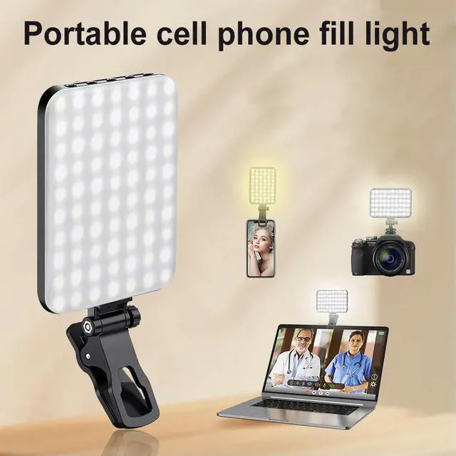 Alt view image 2 of 3 - 60 LED Portable Selfie Light 3 Light Modes 10-Level Brightness 2200mAh Rechargeable Clip Video Conference Fill Light 2500K-6500K