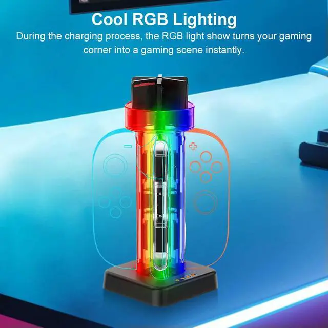 Alt view image 2 of 3 - 4 In 1 Fast Charging Dock with Cassettes Slot Small Handle Charging Base Wear Resist Gamepad Charging Station for NS Accessories