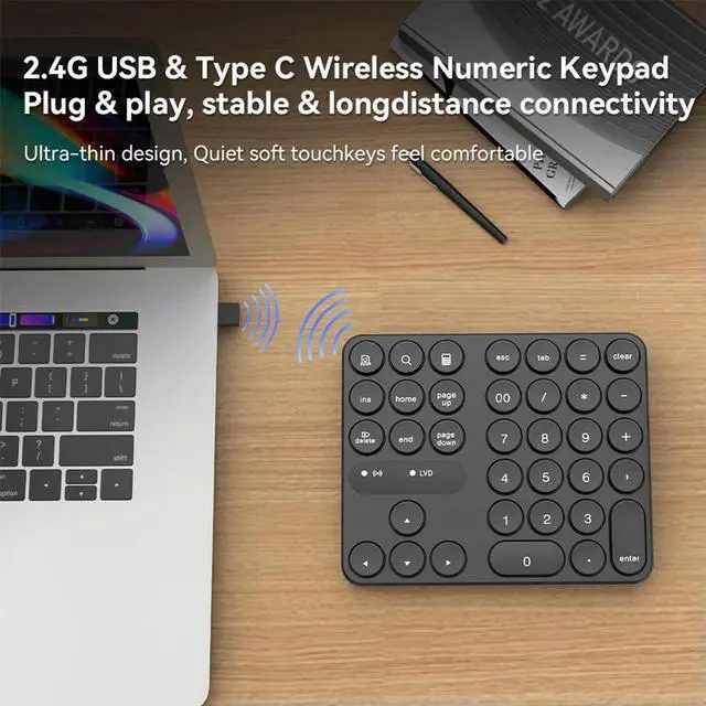 Alt view image 3 of 3 - 2.4G Wireless Mini Numeric Keypad 35 Keys Digital Keyboard Numpad Accounting Number Pad for Bank Accounting Teller