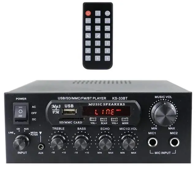 Main image of 2CH Digital Audio Player USB Memory Card Aux Bluetooth-Compatible5.0 2 Mic Input LED Digital MP3 & FM Radio for Car Home Speaker