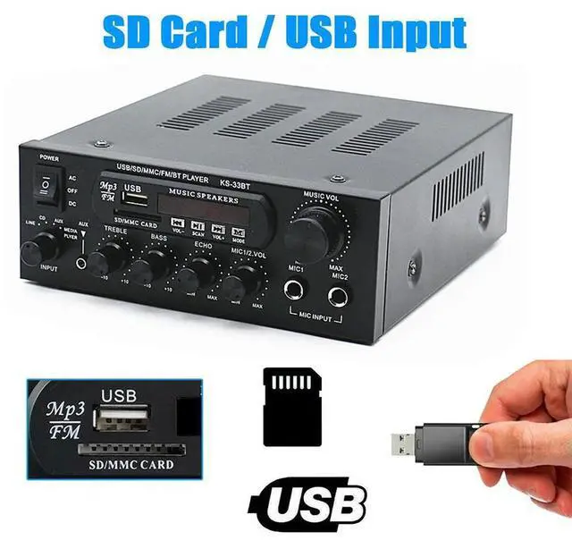 Alt view image 3 of 3 - 2CH Digital Audio Player USB Memory Card Aux Bluetooth-Compatible5.0 2 Mic Input LED Digital MP3 & FM Radio for Car Home Speaker