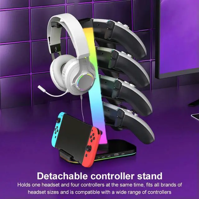 Alt view image 3 of 3 - 3 in 1 Headphone and Controller Stand 2 X Type-C & 1 X USB 2.0 Universal Organizer RGB for Switch/Headphones/Controller