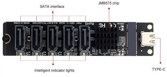 Main image of Type C To 5-Port SATA 3.0 Adapter Card 6Gbps JM575+JMS580 Chip USB C To SATA 3.0 Expansion Card Plug and Play for PC Computer