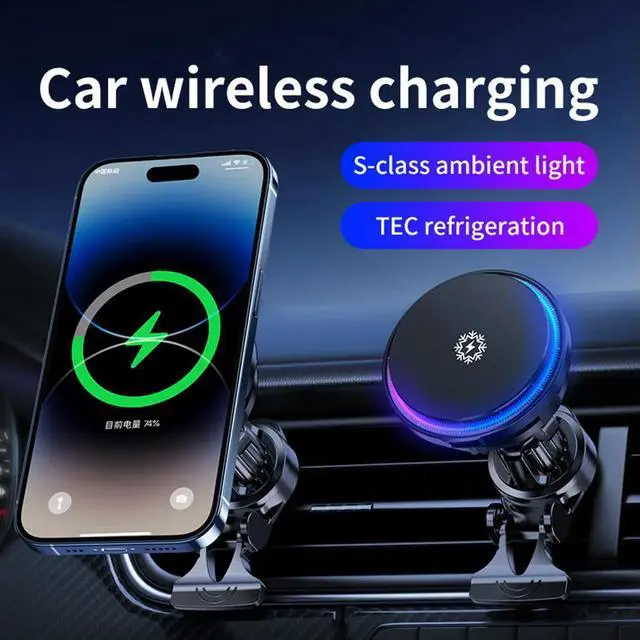 Alt view image 3 of 3 - 15W Magnetic Car Mount Charger Air Vent Wireless Charging Phone Cooler Car Phone Holder Cooling Mount for 16/15/14/13/12