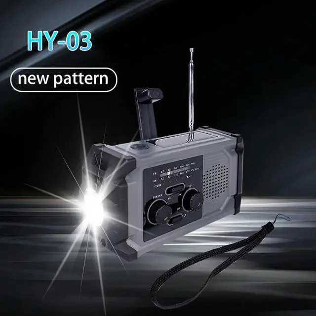 Alt view image 3 of 3 - Hand Crank Emergency Radio AM/FM Weather Radio with LED Flashlight SOS Alarm Portable Radio for Indoor Outdoor Emergencies