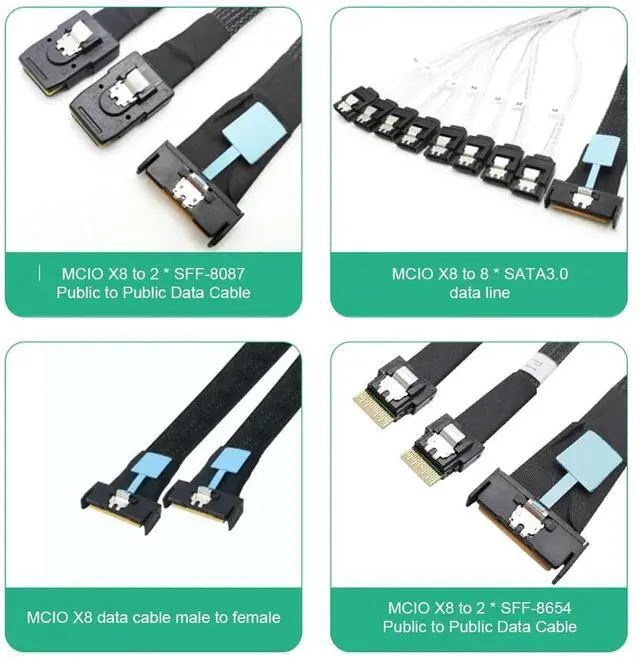 Main image of 0.5M Cable Server Hard Drive Conversion Cable PCIe5.0 Slimline SAS MCIO 8I To 8*SATA Cable Slimline SAS MCIO 8I To 8*SATA Cord