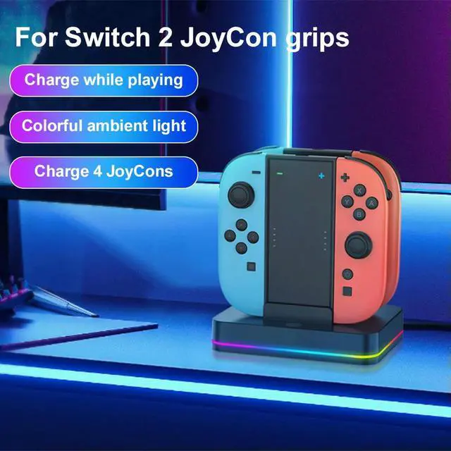 Alt view image 2 of 3 - Charger Dock for Switch 2 for Joycon Controller with Charging Cord & RGB Light Charger Stand Station Charges Up To 4 Controllers