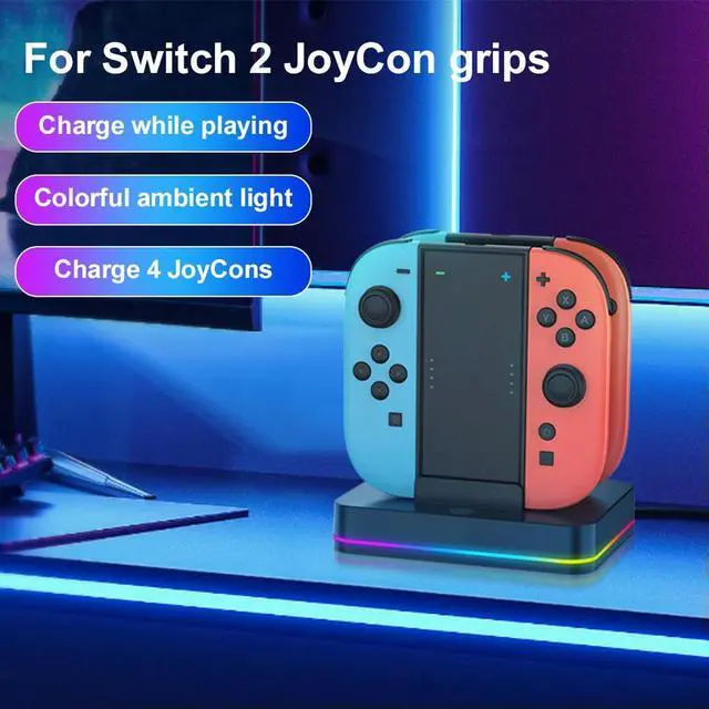 Alt view image 2 of 3 - Charging Dock Station for Switch 2 for Joycon Controller with Charging Cord & RGB Light Charger Stand Station Charging Station