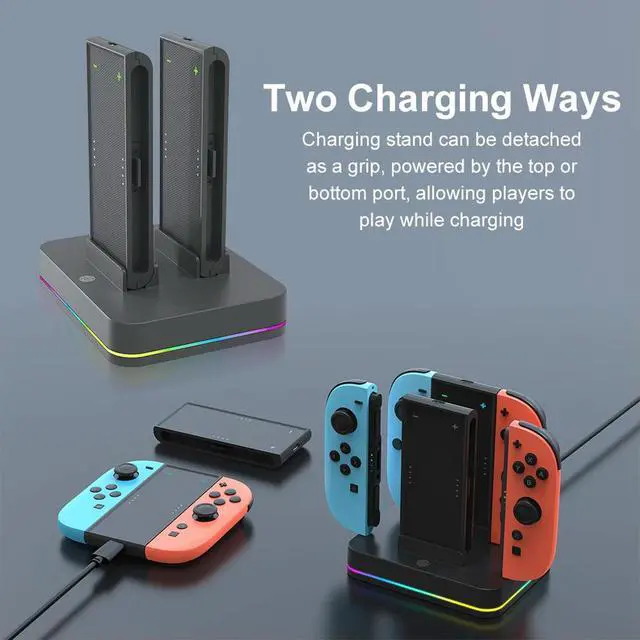 Alt view image 3 of 3 - Charger Dock for Switch 2 for Joycon Controller with Charging Cord & RGB Light Charger Stand Station Charges Up To 4 Controllers