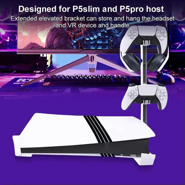 Alt view image 2 of 3 - Stand Holder for PS 5 Slim and for PS 5 Pro Console 5-Port USB Ports with Controller & Headset Holder for 5 Slim/Pro