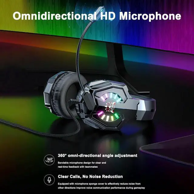 Alt view image 2 of 3 - Wired Gaming Headset with Mic & RGB Over Ear Headphones USB & 3.5mm Jack Stereo Gaming Headphones for XBox One PC Laptop