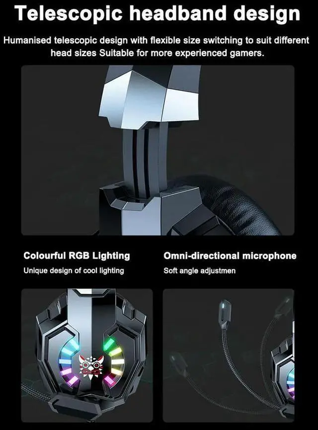 Main image of Wired Gaming Headset with Mic & RGB Over Ear Headphones USB & 3.5mm Jack Stereo Gaming Headphones for XBox One PC Laptop