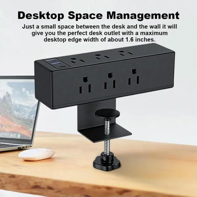 Alt view image 3 of 3 - Desk Clamp Power Strip with USB Ports Widely Spaced Desk Outlet Station 8/6 AC Outlet and 6.6ft Cord Fit 1.6in Tabletop Edge