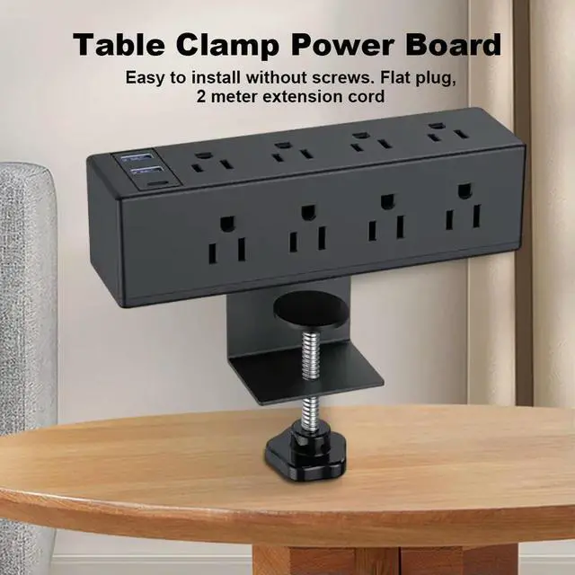 Alt view image 2 of 3 - Desk Clamp Power Strip with USB Ports Widely Spaced Desk Outlet Station 8/6 AC Outlet and 6.6ft Cord Fit 1.6in Tabletop Edge