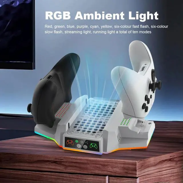 Alt view image 2 of 3 - RGB Cooling Stand Dual Controller Charger Station Dock Cooling Fan & Charging Stand for Xbox Series X Console & Controller