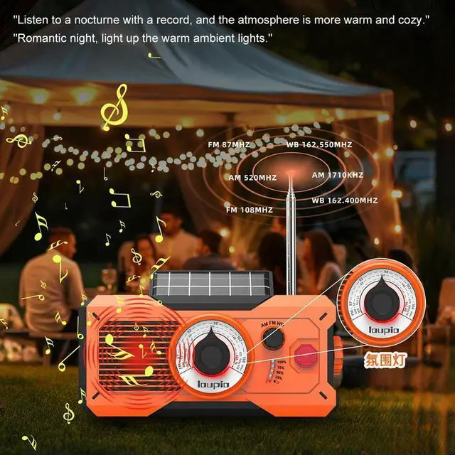 Alt view image 3 of 3 - Hand Crank Emergency Radio Solar Powered Radio 5000mAh AM/FM/WB Weather Radio with Power Bank SOS Alarm Flashlight Reading Lamp