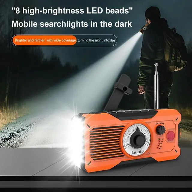 Alt view image 2 of 3 - Hand Crank Emergency Radio Solar Powered Radio 5000mAh AM/FM/WB Weather Radio with Power Bank SOS Alarm Flashlight Reading Lamp