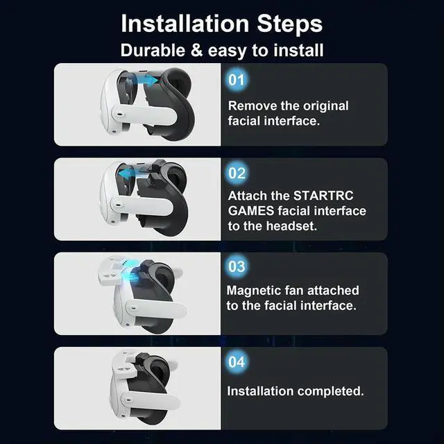 Main image of Facial Ventilation Fan Air Circulation Breathable VR Cooling Fan 3 Speeds with PU Face Cushion Pad for Quest 3 Accessories