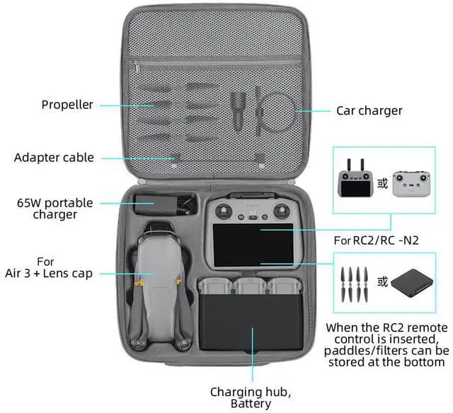 Main image of Bag with Shoulder Strap Travel Handbag PU Protective Bag Waterproof for Air 3/Air 3S Drone Accessories