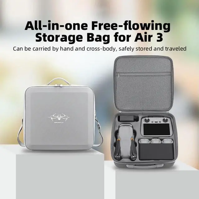 Alt view image 3 of 3 - Bag with Shoulder Strap Travel Handbag PU Protective Bag Waterproof for Air 3/Air 3S Drone Accessories