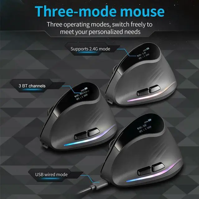 Main image of Vertical Wireless Mouse Tri-Mode BT+2.4GHz+Wired Laptops Computer PC Mice Adjustable DPI 7 Buttons for Laptop Desktop PC Macbook