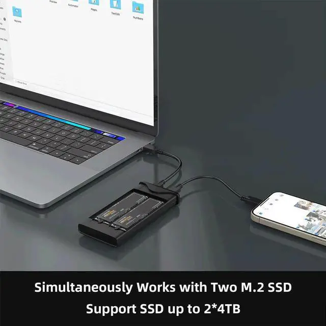 Alt view image 2 of 3 - Dual-Bay M.2 NVMe SATA SSD Enclosure USB C To M.2 Adapter Capacity Up To 2x4TB for M Key & B+M Key 2230/2242/2260/2280 M.2 SSDs