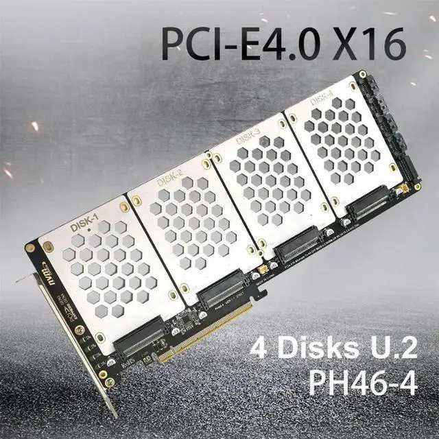 Alt view image 2 of 3 - 4-Port U2 NVME 2.5Inch SATA SSD Adapter Card Motherboard Support PCIe X4x4x4x4 Bifurcation with LED Indicator for PC