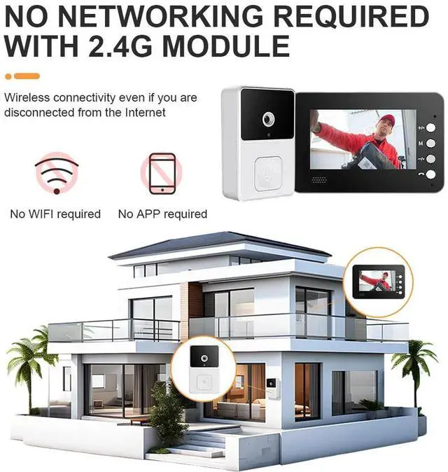 Alt view image 2 of 3 - 4.3 Inch IPS Screen HD Video Doorbell Infrared Night Vision 2.4G Wi-Fi ligent Video Intercom Doorbell for Home Surveillance